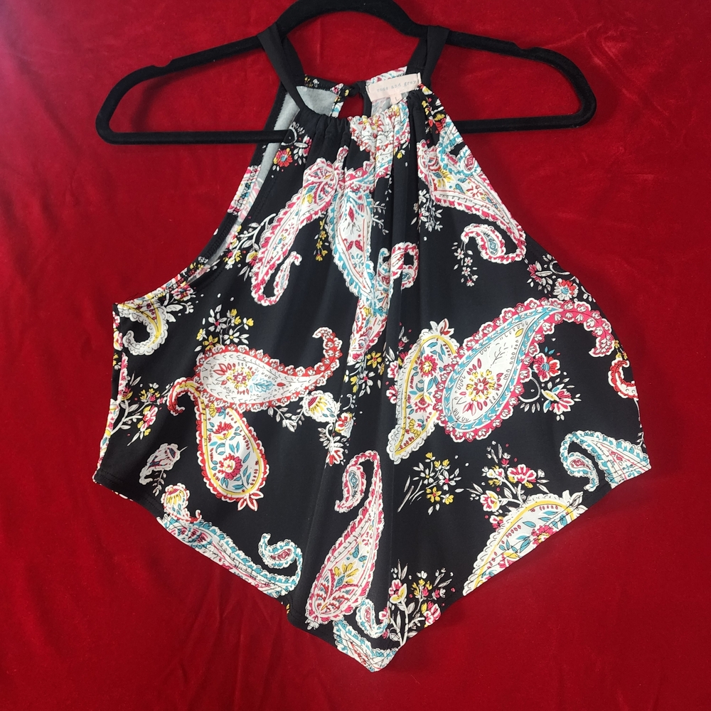 Chic Paisley Halter Neck Blouse - Black